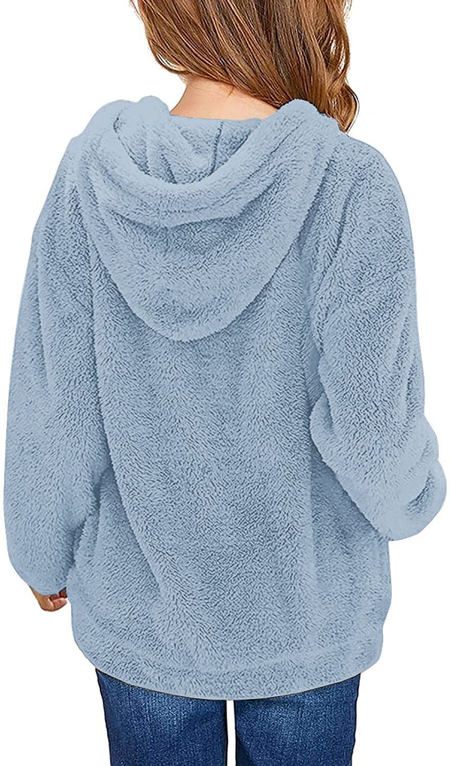Runcati Girls' Hooded Pullover, Fuzzy Teddy Fleece Sweatshirts with Hood Pockets, Leisure, Warm, Children's Hoodies