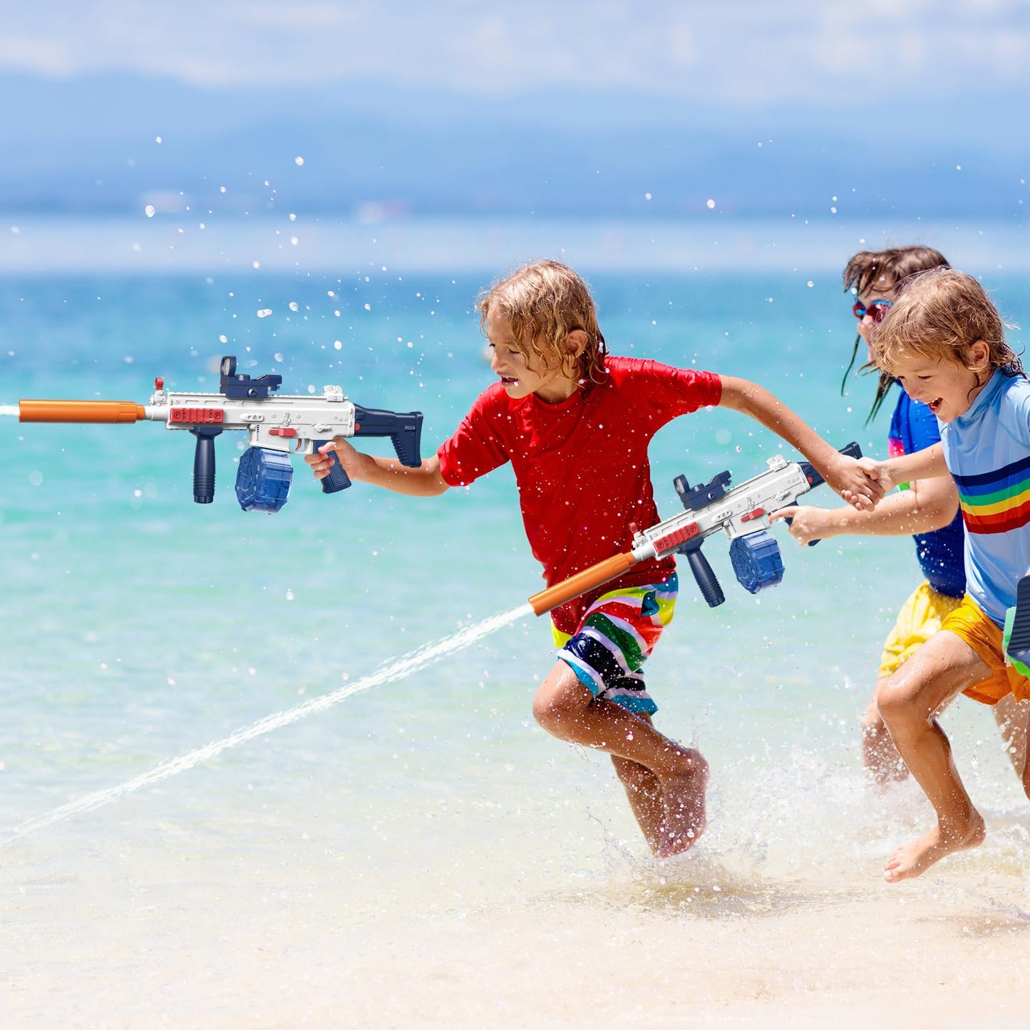 Elektrische Wasserpistole Sehr Stark Wassermaschinenpistole mit Wiederaufladbare Batterie Squirt Gun Wasser Spielzeug bis zu 20ft,Outdoor Water Gun Schießspiel für Erwachsene and Kinder (Blau)