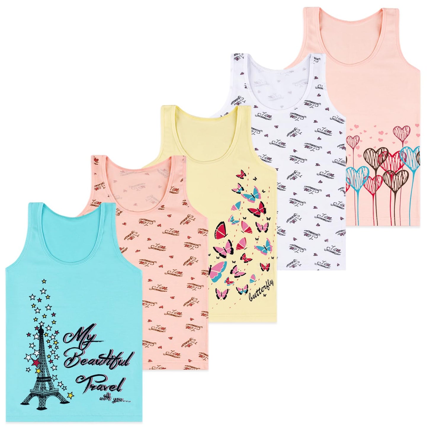 LOREZA ® 5 girls' cotton undershirts tank tops - sizes 92-170