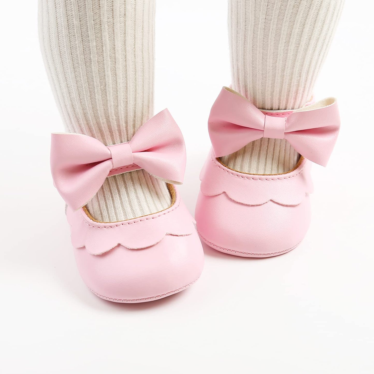 MASOCIO Babyschuhe für Mädchen mit Schleife – Rutschfeste Party Ballet Flats für Kleinkinder