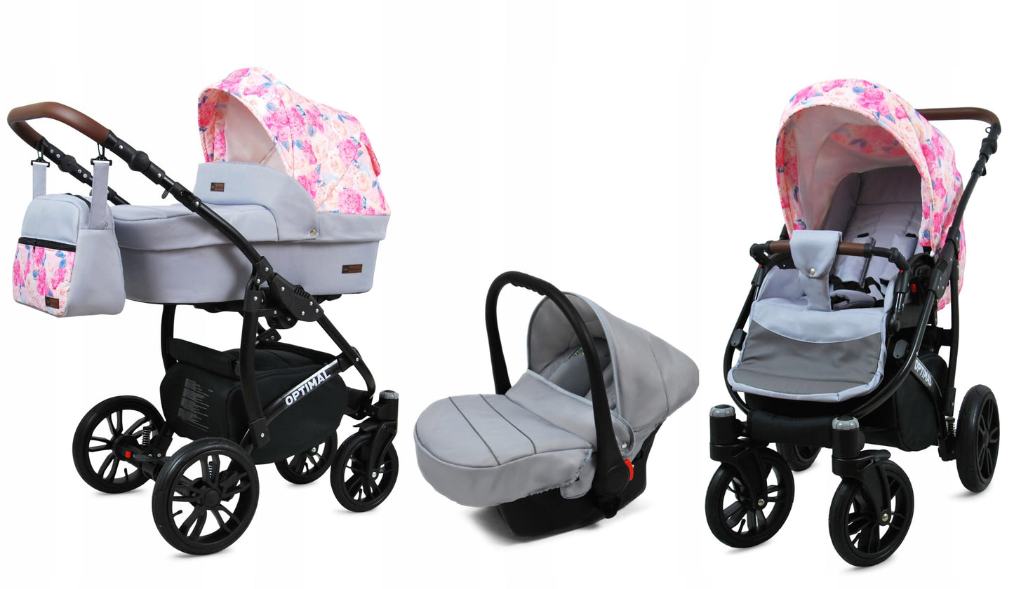 BabyLux® Kinderwagen Set 4 in 1 - Optimal - incl. Babywanne, Buggy Sportsitz, Auto-Babyschale, ISOFIX-Basisstation - Autositz - Kinderwagenset - Kombikinderwagen mit Wickeltasche usw.