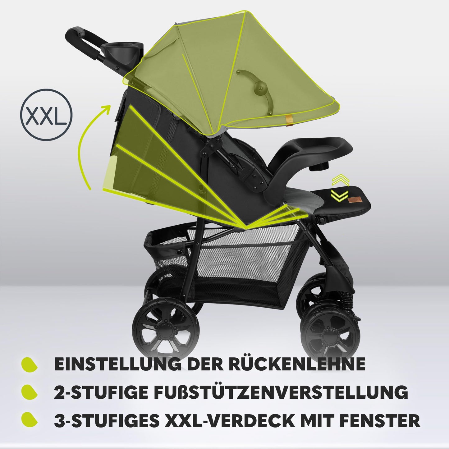 LIONELO Emma Plus Kinderwagen bis zu 15 kg, Kindersportwagen, leicht modern klein Buggy mit Liegeposition, zusammenklappbar, große Räder, großer Korb, Tasche Stone