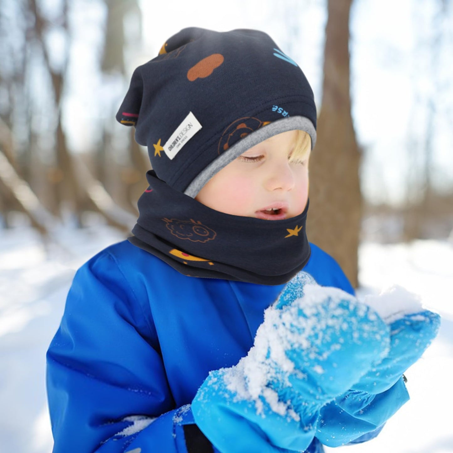 Kinder Beanie Mütze & Loop Schal Set, 95% Baumwolle Mütze Schal Set Mädchen Jungen 2-8 Jahren, Schlauchschal Warme Wintermütze Strickmützen für Herbst Winter Frühling