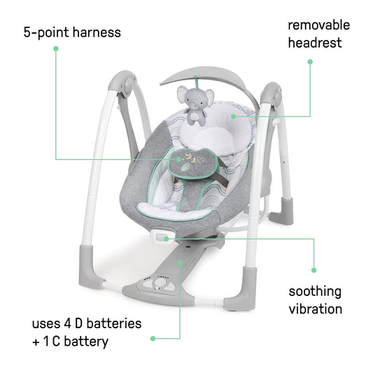 Ingenuity ConvertMe 2-in-1 Baby Swing & Rocker Baby Rocker Electric Portable Vibrations Nature Sounds 0-9 Months Max 9kg - Swell