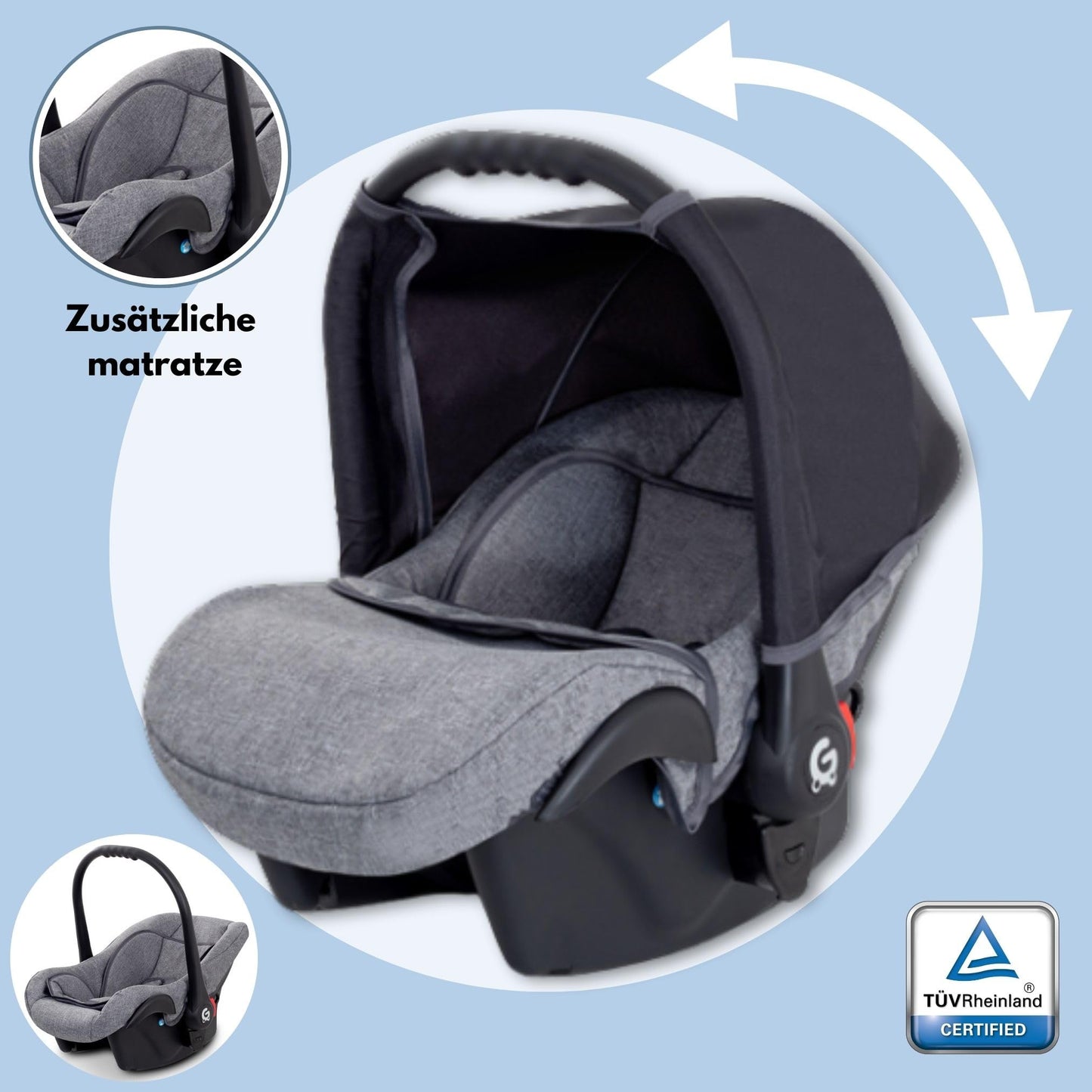 GaGaDumi Boston Kinderwagen 3 in 1 Komplettset mit Autositz - Kombikinderwagen mit großen Rädern - TÜV-zertifiziert - Baby Stroller Set - für Neugeborene und Kleinkinder Schwarz