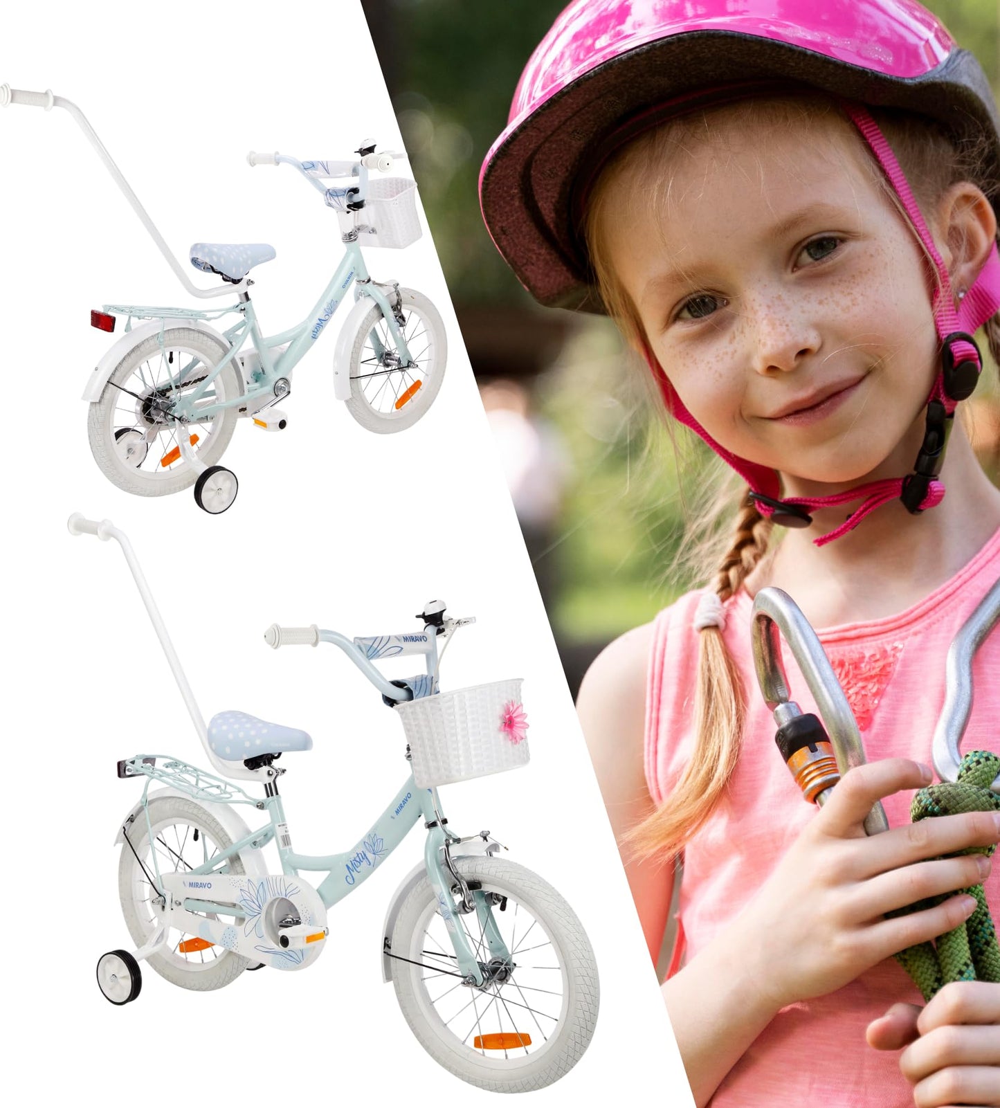 MIRAVO Kinderfahrrad Fahrrad Kinder Ab 2 Bis 8 Jahre Mit Stützrädern Schubstange V-Brake Bremsen Rückstrahl Aufkleber 12 16 20 Zoll Radgröße Korb Für Mädchen Misty - Meloni2