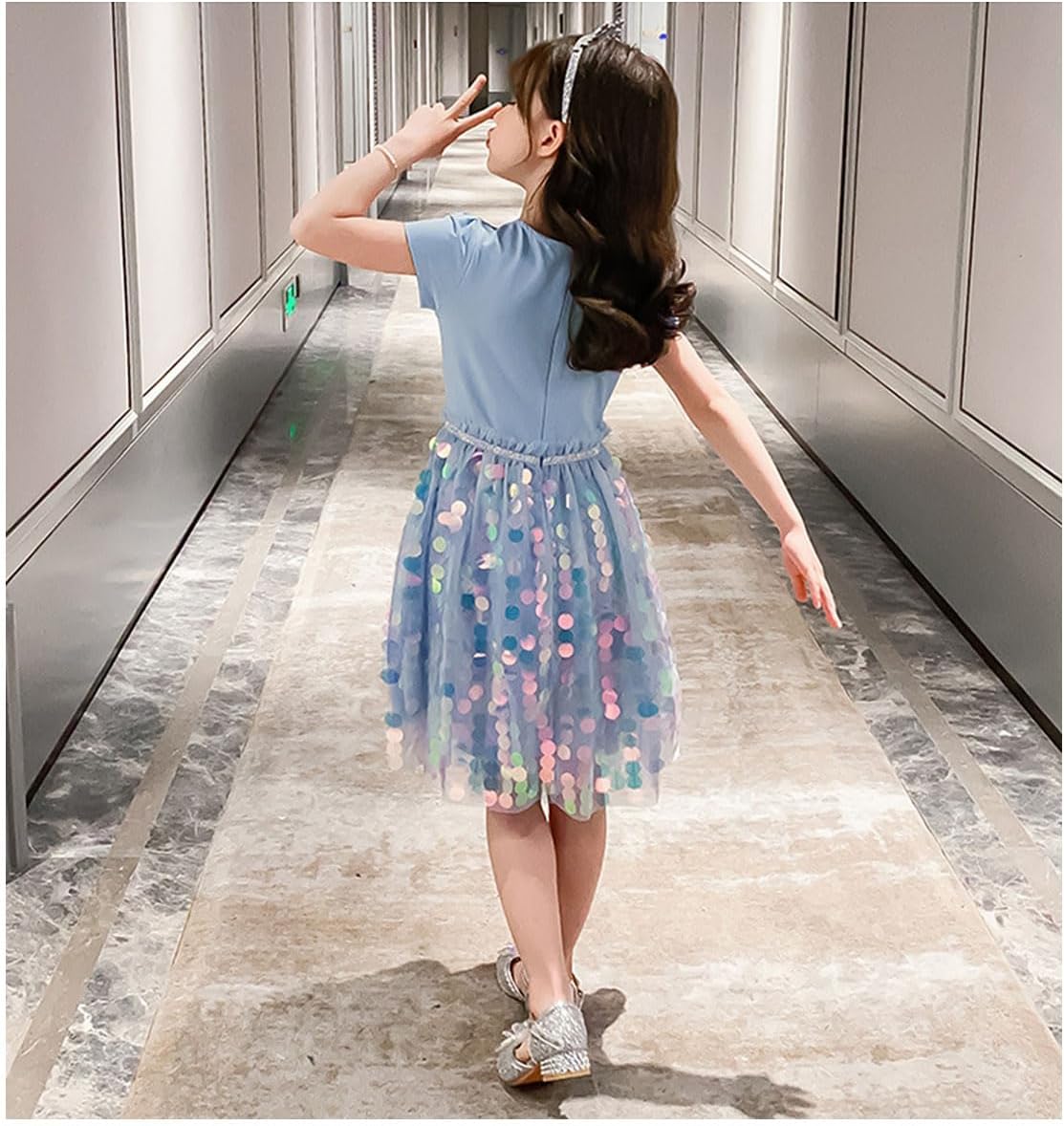 Renholin ELSA Dresses Shine Summer Dress Short Sleeve Frozen Ice Queen Princess ICE Princess Costume Girls Kids Party Skirt