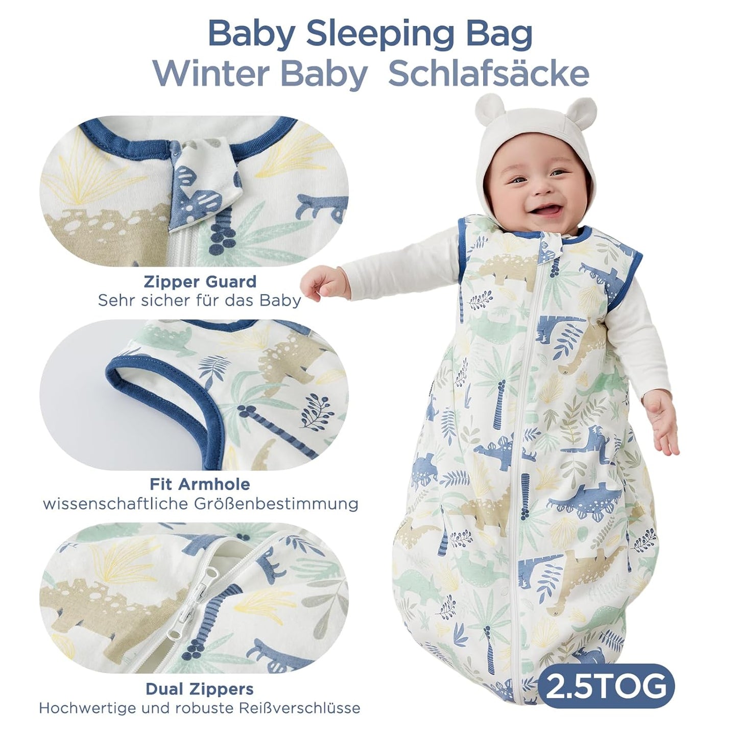 Duomiaomiao 3.5 Tog Baby Sleeping Bag, 100% Cotton Baby Sleeping Bag, Winter, Girls Newborn, Boys Sleeping Bag, Warm Newborn Children (100)