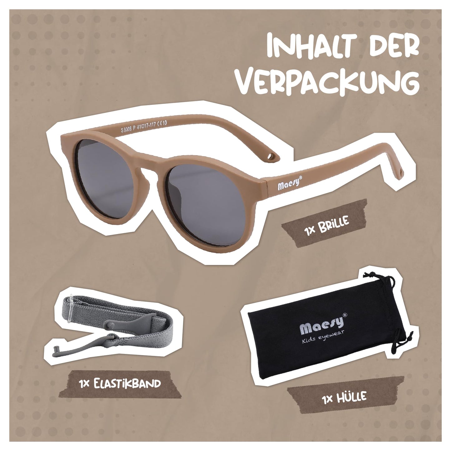 Maesy Kinder Sonnenbrille für Kleinkind und Baby - 1-3 Jahre - UV400 Polarisierter Schutz - Flexibler und Biegsamer Rahmen - Verstellbares Gummiband - Sichere und Bequeme Kindersonnenbrille - Bowi