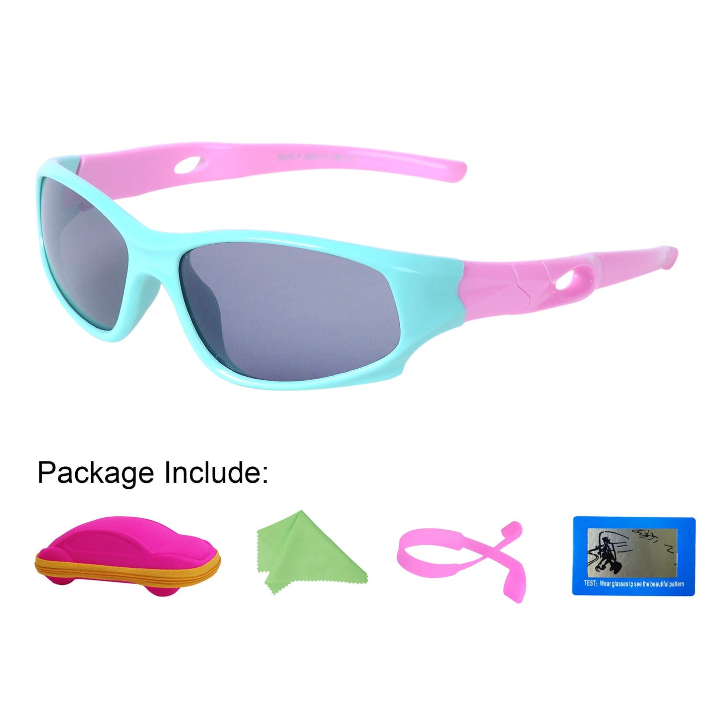 Sport-Sonnenbrille für Kinder, polarisiert, bruchsicher, für Jungen und Mädchen (3-12 Jahre) + Brillenbänder + Brillenetui
