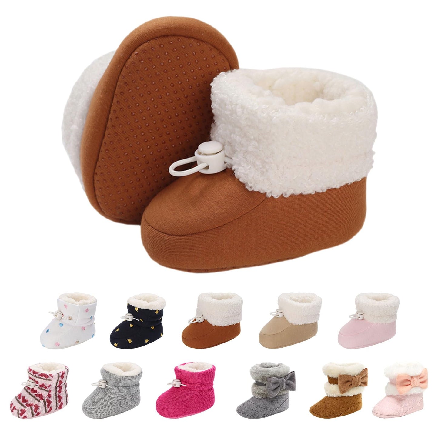 Tolaler Baby Newborn Fleece Booties Unisex, Thickened Lining, Warm Baby Winter Shoes, Adjustable Non-Slip with Soft Sole, Baby Booties/Everyday Wear (0–18 Months)