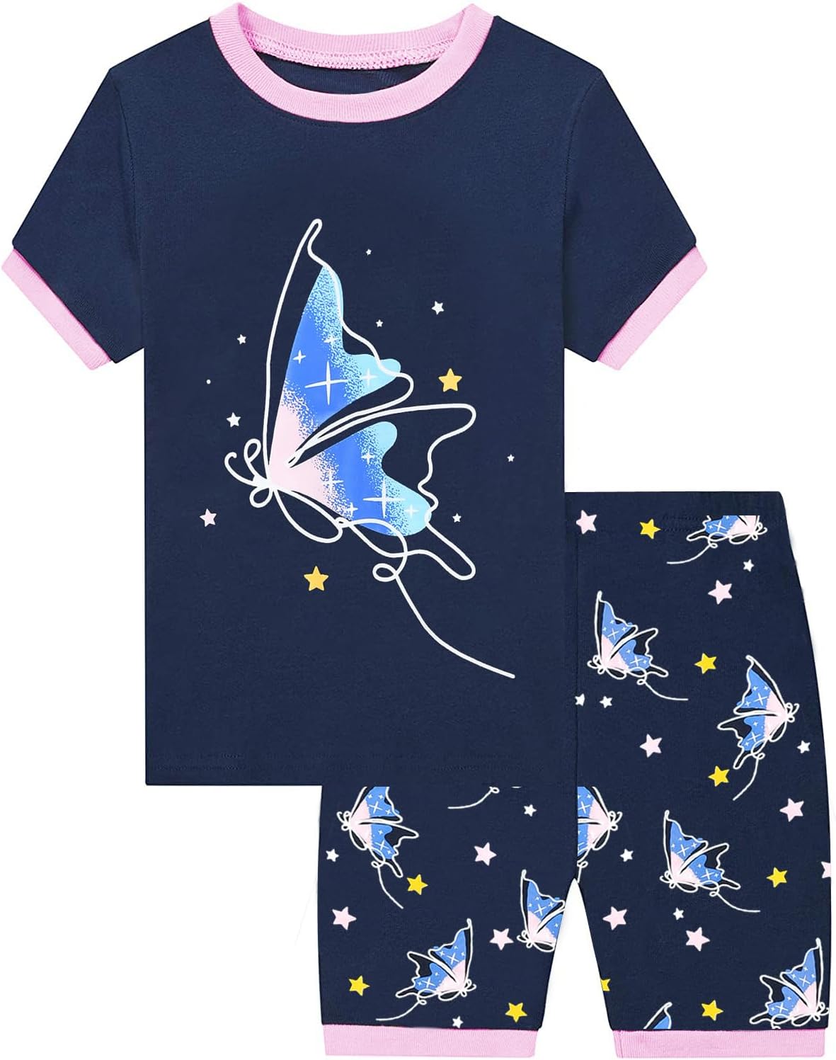EULLA Mädchen Schlafanzug Kinder Kurz Einhorn Dino Katze Prinzessin Hase Pyjama Set Sommer Kleidung Zweiteiliger Nachtwäsche Baumwolle 92 98 104 110 116 122