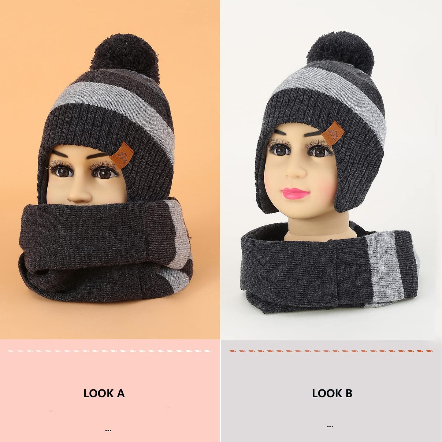 AHAHA Girls' Winter Hat, Earflap Beanie, Pompom Knitted Hats