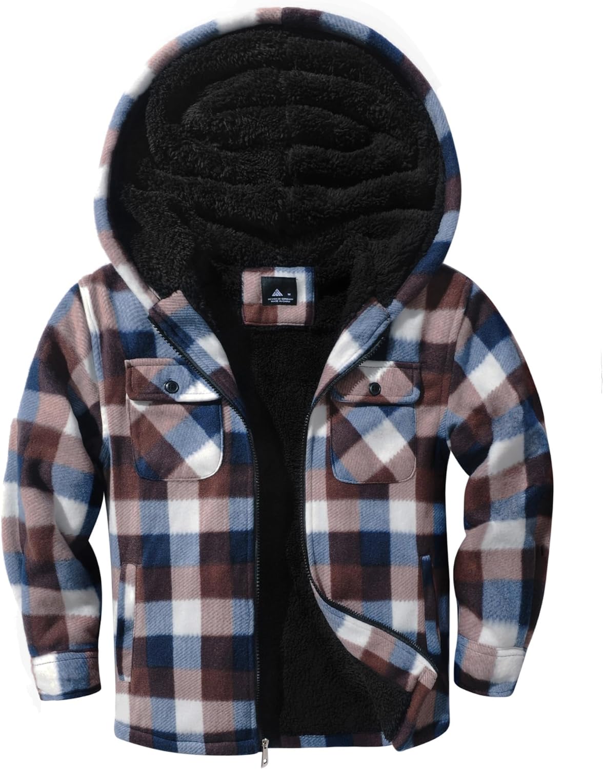 zitysport Shirt Jacket Boys Thick Hoodie Checked Jacket Children with Zip Warm Flannel Jacket Boys Sweat Jacket Outdoor Fleece Jacket Winter Jackets for Boys with Chest Pocket