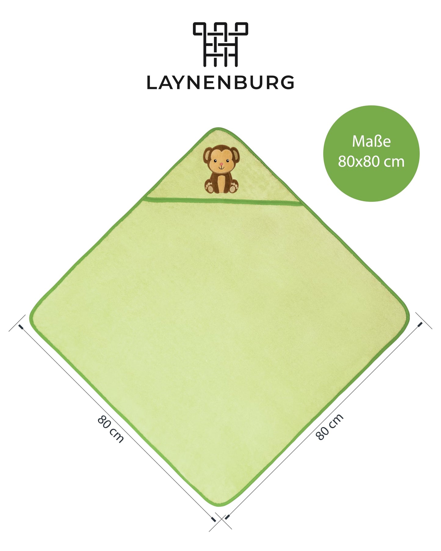 LAYNENBURG Premium Kapuzenhandtuch Baby - Badehandtuch aus 100% Baumwolle - Oeko TEX - Handtuch mit Kapuze für Neugeborene & Kinder - Badetuch, Babyhandtuch Mädchen, Jungen (Waschbär 80 x 80cm)