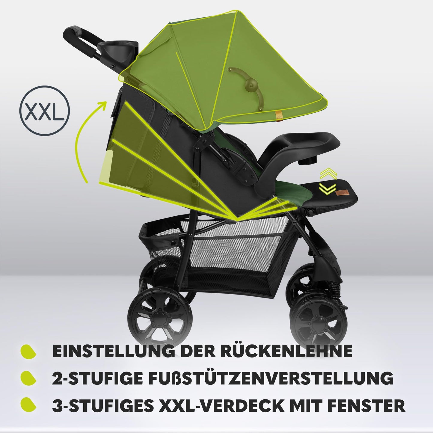 LIONELO Emma Plus Kinderwagen bis zu 15 kg, Kindersportwagen, leicht modern klein Buggy mit Liegeposition, zusammenklappbar, große Räder, großer Korb, Tasche Stone
