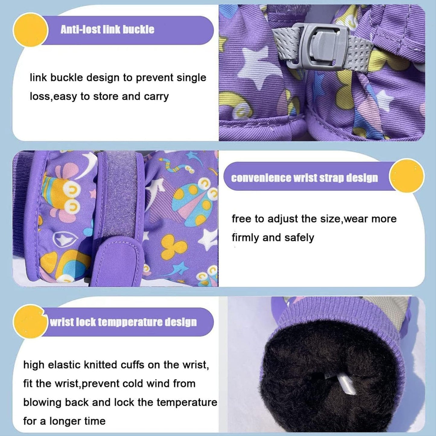 HNGEMSY Children's Winter Snow Gloves Ski Gloves for 2-13 Years Girls Boys PU Palm Waterproof Windproof Warm Fleece Winter Gloves