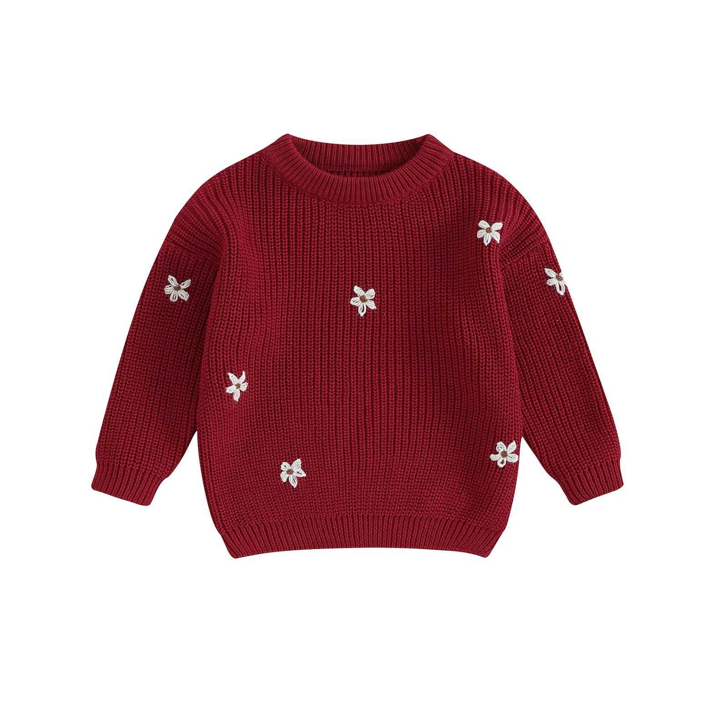 Geagodelia Baby Mädchen Gestrickt Pullover Langarm Rundhalsausschnitt Blume Winter Warm Gerippt Stricken Klobig Top Weich Kleinkind Kleidung Herbst Outwear