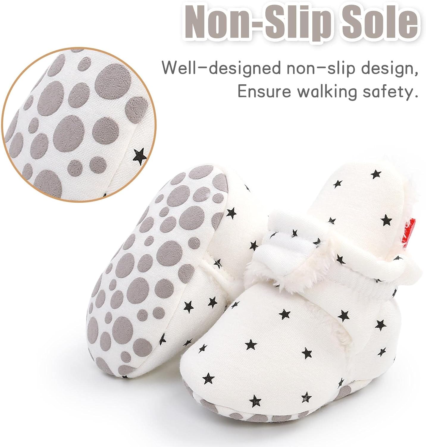 EDOTON Unisex-Baby Neugeborenes Fleece Booties, Baby Jungen Mädchen Weiche Sohlen Streifen Bootie Kleinkind Stiefel Niedlich Stiefel Socke Einstellbar