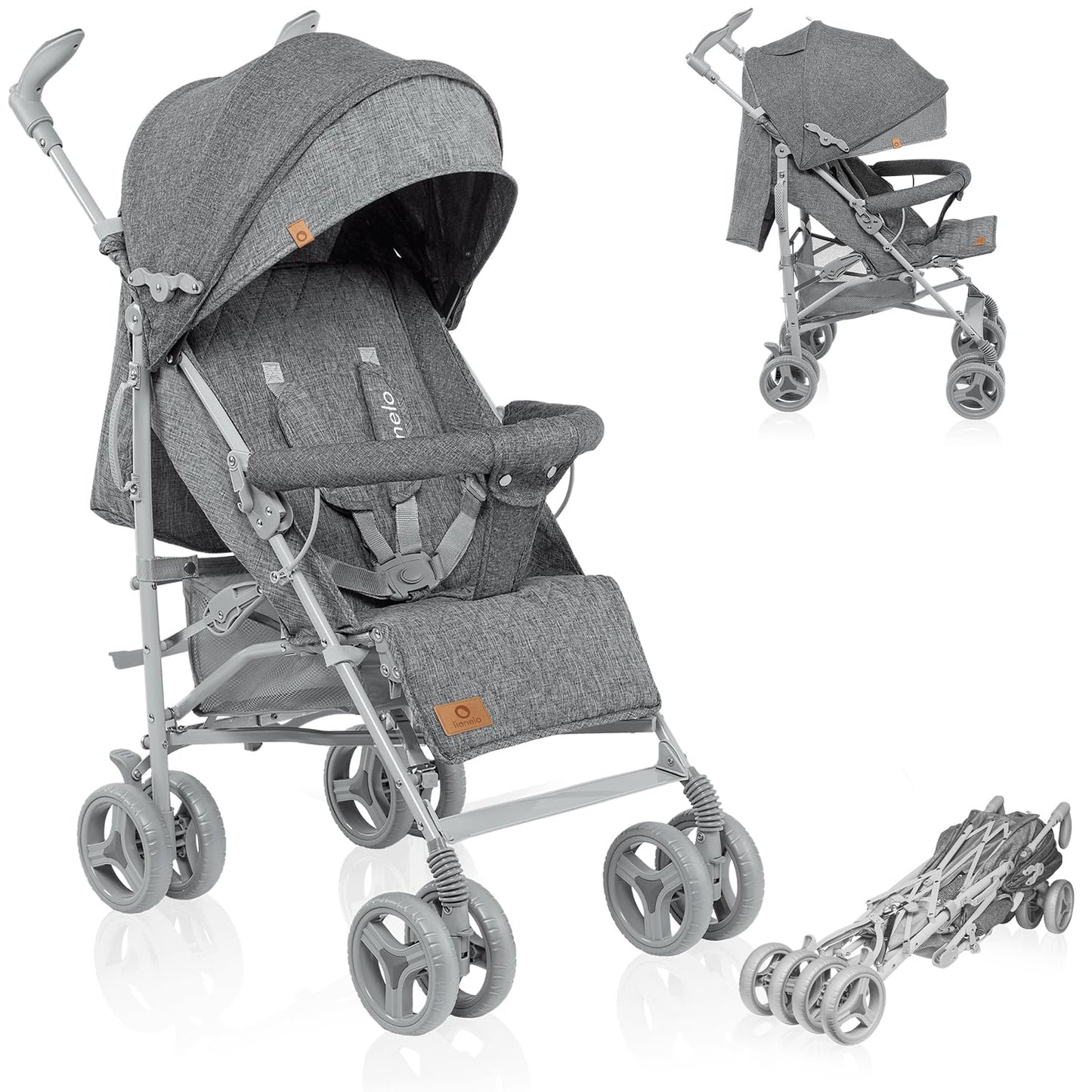 Lionelo Irma Pushchair up to 15 kg, Lightweight Modern Pushchair with Reclining Function, Foldable, Large 6 Inch Wheels, Large Basket, Bag, Mosquito Net
