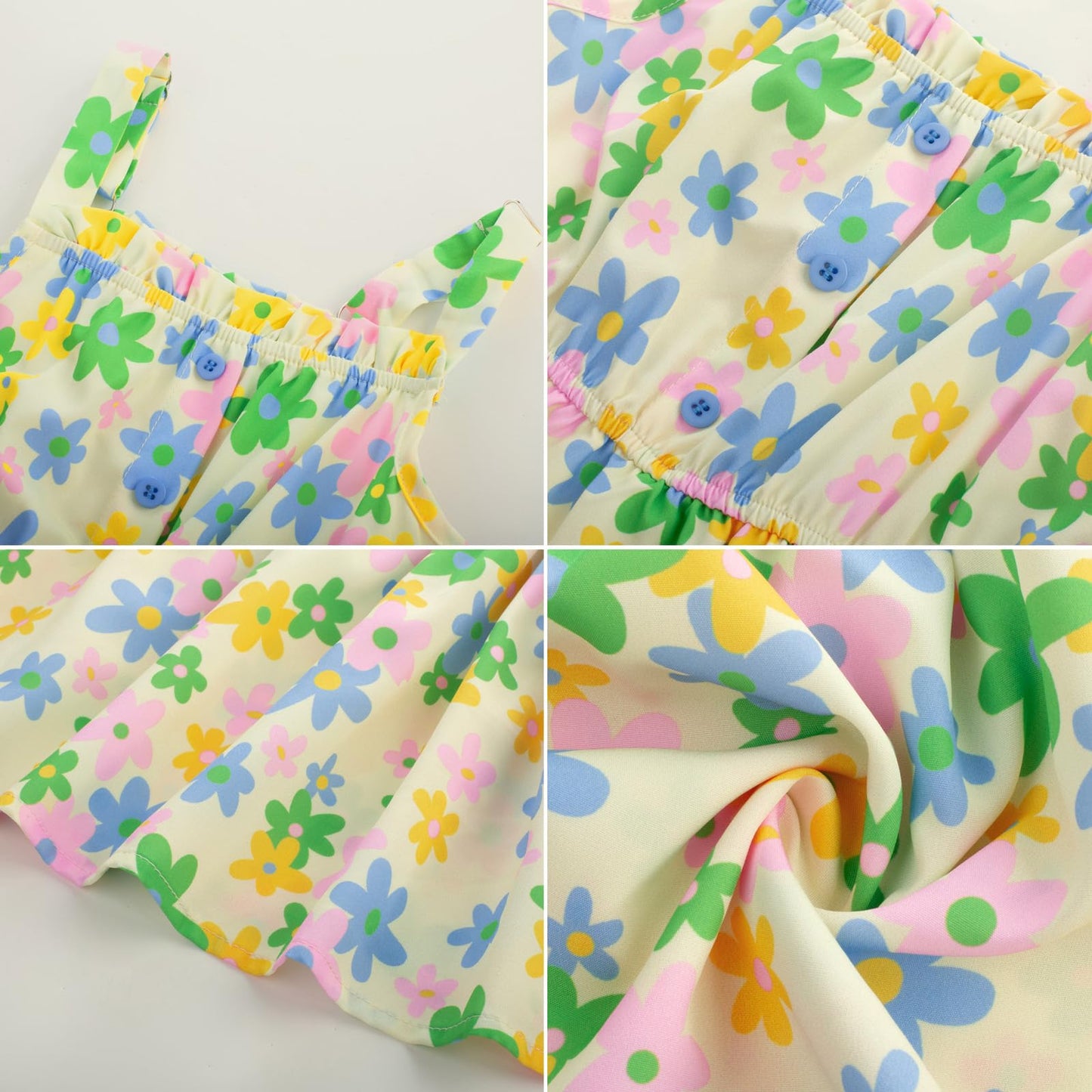 GRACE KARIN Mädchen Sommer Blumen Kleid Kinder Prinzessin A-Linie Freizeit Swing Kleid Verstellbare Spaghetti-Träger Doppelter Saum