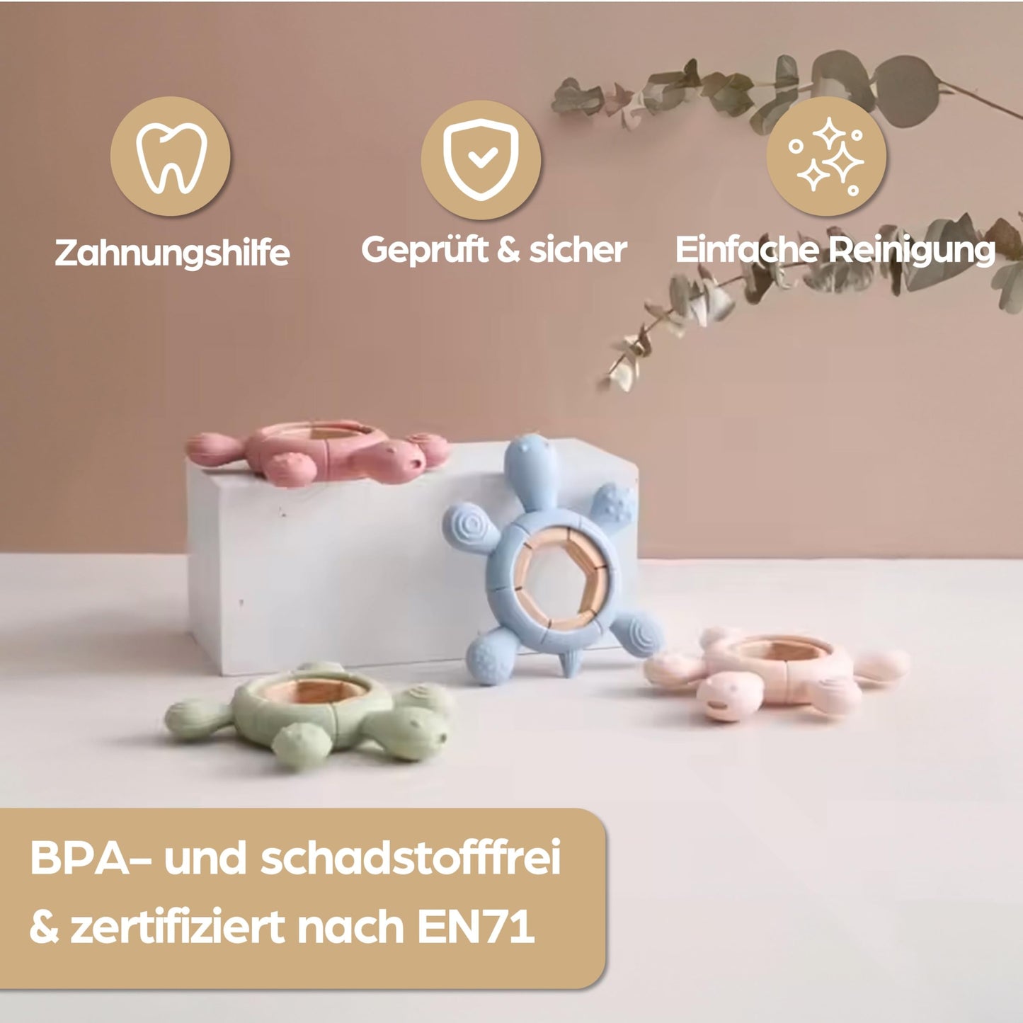 Schildkröte Beißring für Baby Natur Holz & Silikon Blau - Kauspielzeug, Zahnen-Hilfe & Greifling - Babyspielzeug Beissring Geschenk zur Geburt - Holz-Spielzeug nachhaltig, BPA-frei schadstofffrei