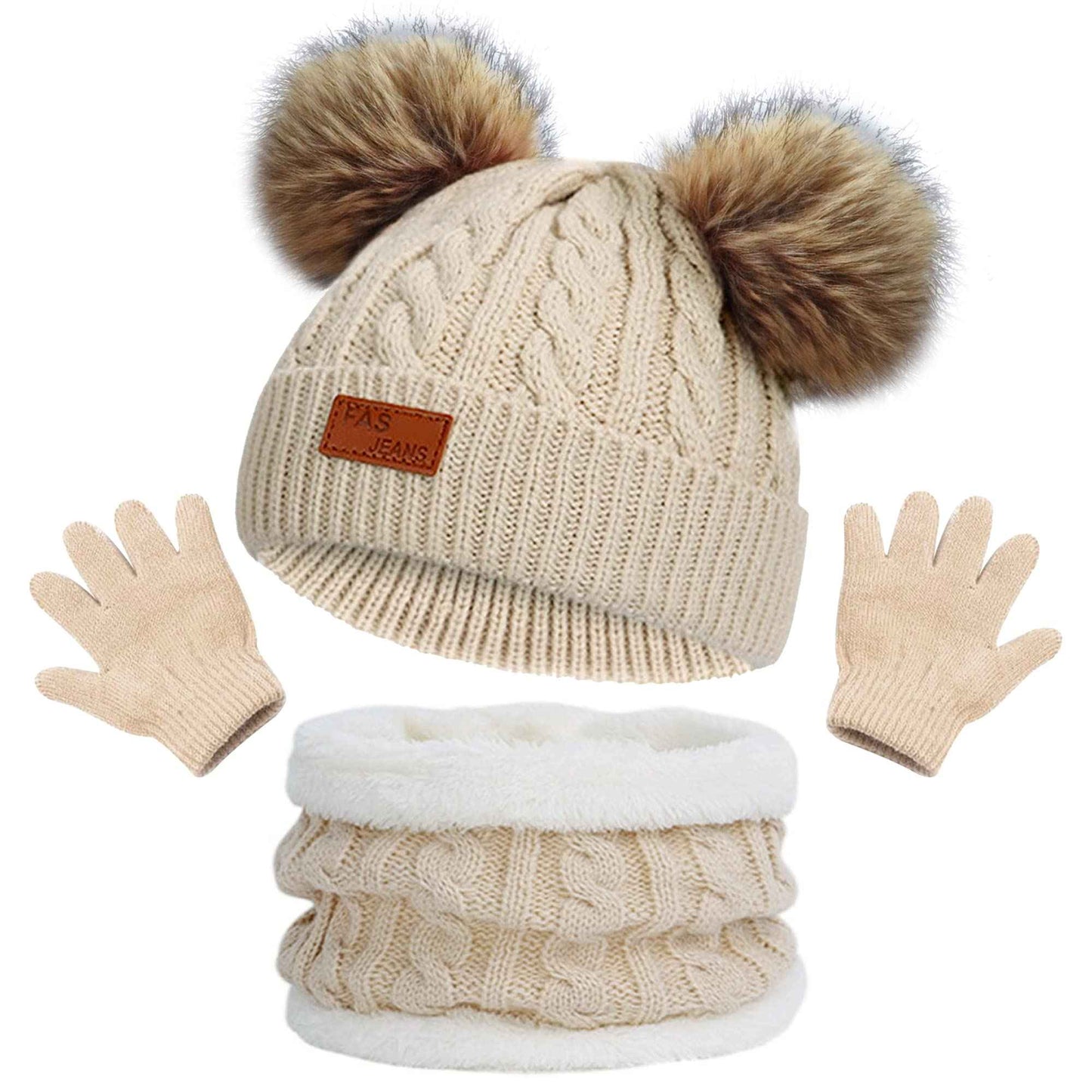 Kinder Wintermütze Schal Handschuhe Set - Strickmütze Beanie Hut für Mädchen Jungen 3-8 Jahre - Warme Winter Bekleidung