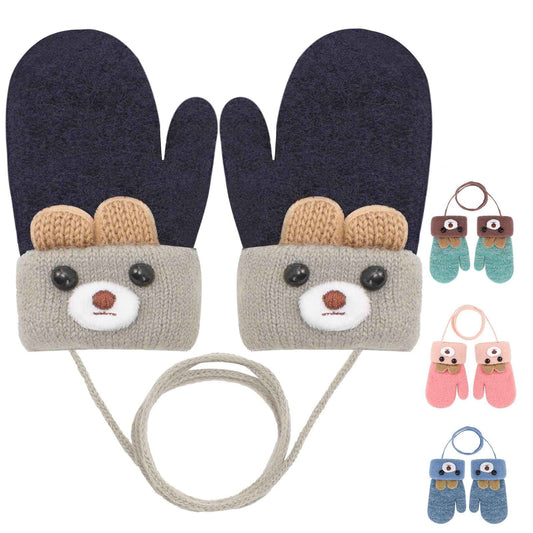 Becellen Fäustlinge Baby, Warme Weiche Kleinkind Strickhandschuhe mit Schlüsselband Niedliche Cartoon-Musterdesign Fäustlinge Baby Doppelt Winter Handschuhe für 0-3 Jahre Jungen Mädchen