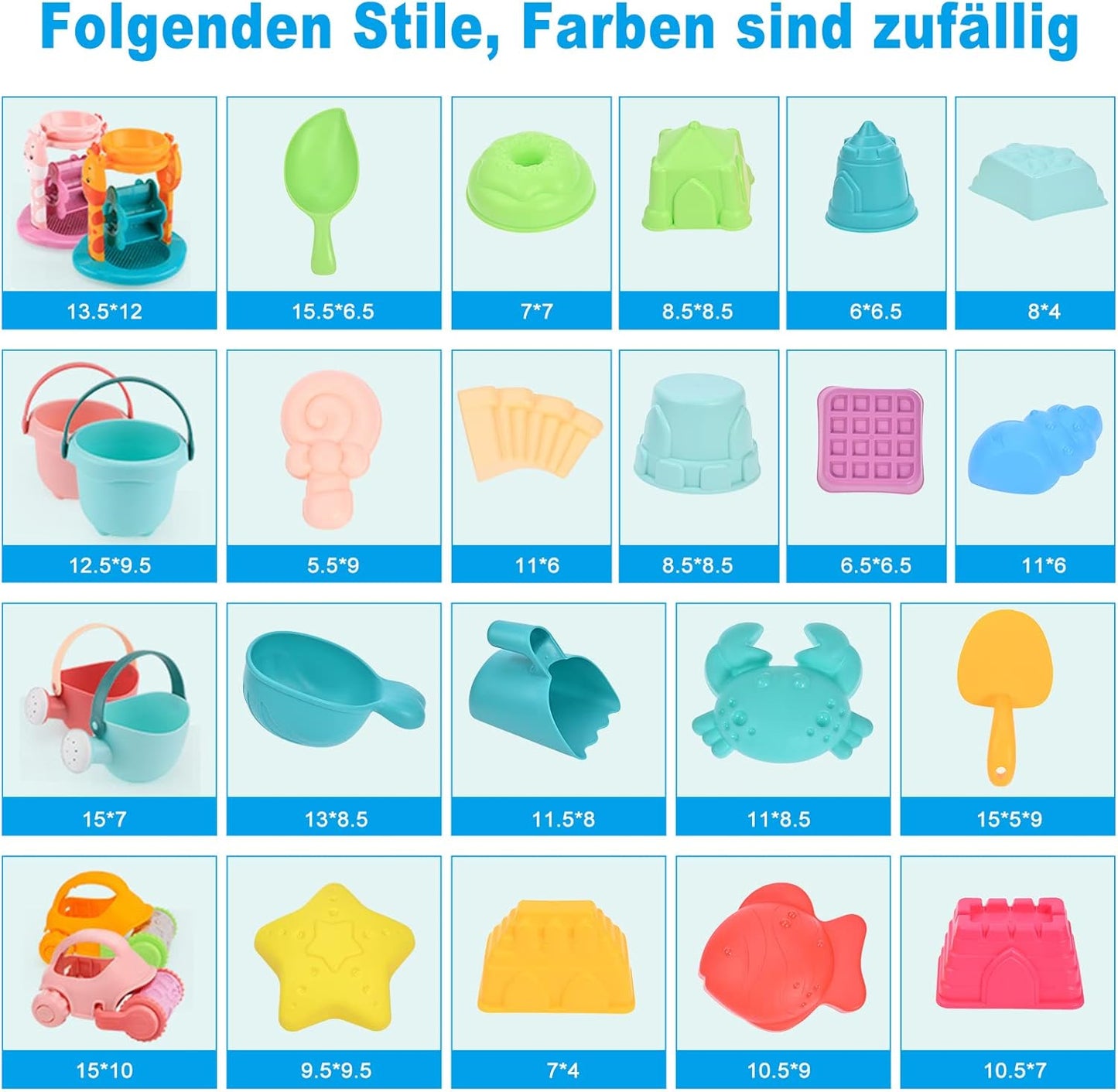 GOLDGE Sand Toy Set, 29 Pieces, Colourful Beach Toy, Sand Toy Set with Car Bucket, Castle Shapes, Mesh Bag, Water Toy for Boys and Girls