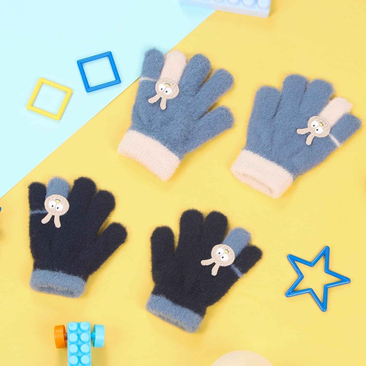 Becellen 2 Paar Winter Strickhandschuhe Kinder, 2 Farben Niedliche Magische Handschuhe Elastische Warme Vollfinger Handschuhe für Jungen Mädchen