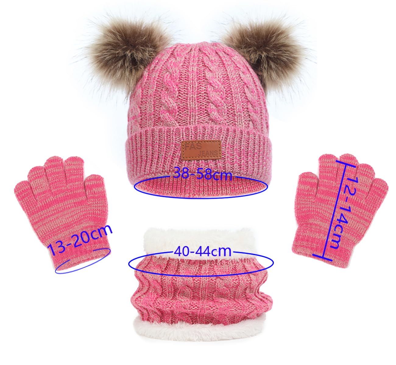 LINSOCLE 3-in-1 Children's Winter Hat Scarf Gloves Set, Knitted Hat Baby Hat Children's Hat Set, Boys Warm Winter Hat Beanie Hat Gloves Round Scarf Set for Children 2-6 Years