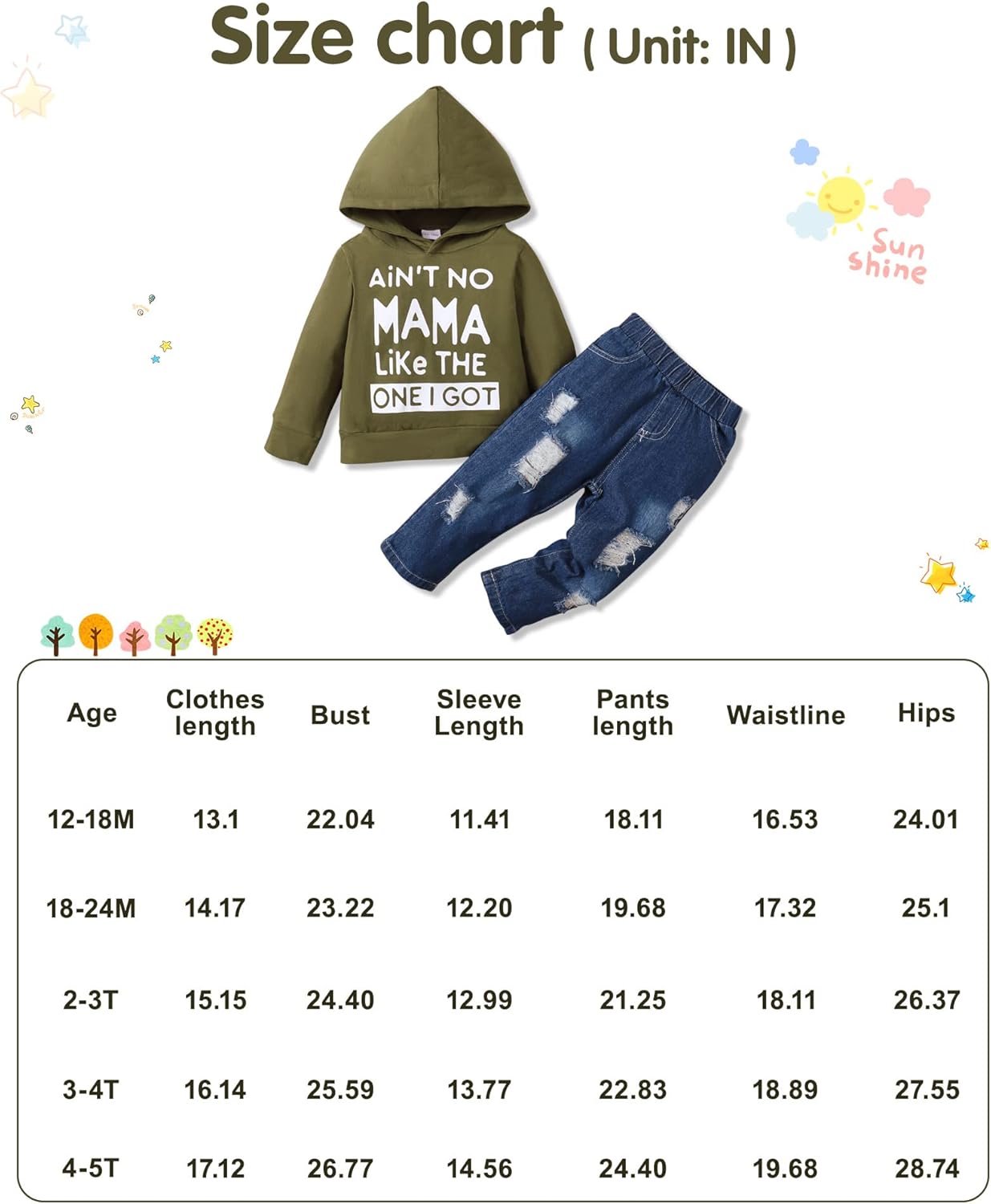 SOLOYEE Baby Boys Outfits Clothing Sets Toddler Clothing Boy 1-5 Years Letter Pattern Long Sleeves with Hood Sweatshirt and Baby Jeans Boy 2-Piece Set