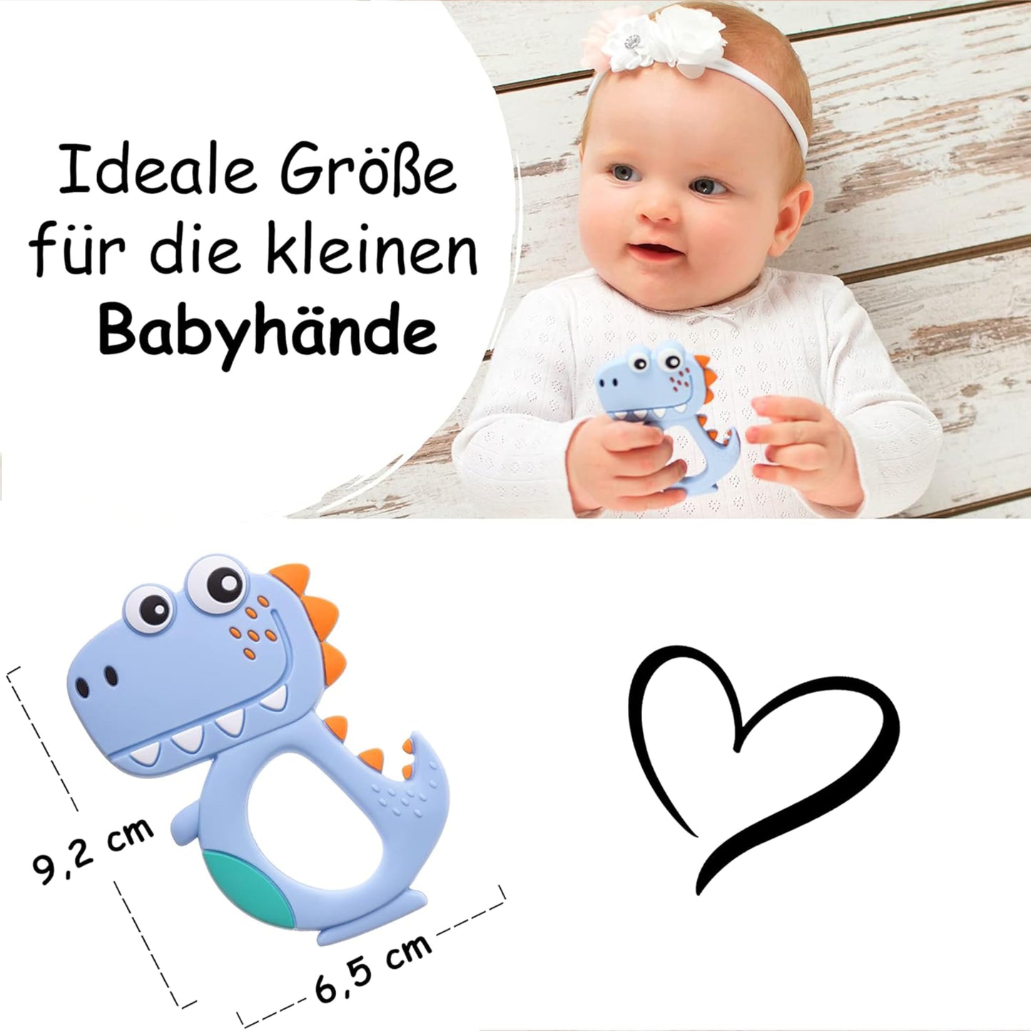 Akuku Baby Teething Ring Cooling Teething Aid Made of BPA Free Silicone Teething Toy for Girls and Boys, Grip Ring, Teething Toy, Dinosaur Baby Toy, Dino Blue