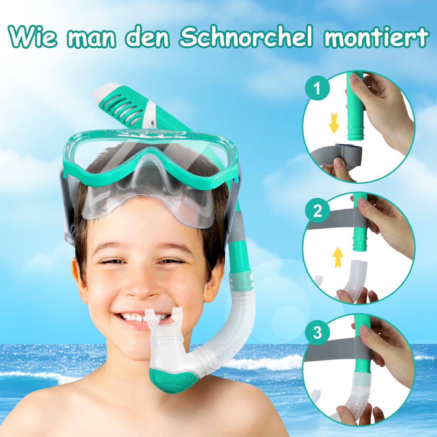 Vvinca Snorkel Set Children from 4-14 Years Diving Goggles with Snorkel Diving Set Girls Boys 180° Anti-Fog Anti-Leak Adjustable Elastic Swimming Goggles Snorkel Mask Dry Snorkel Pink