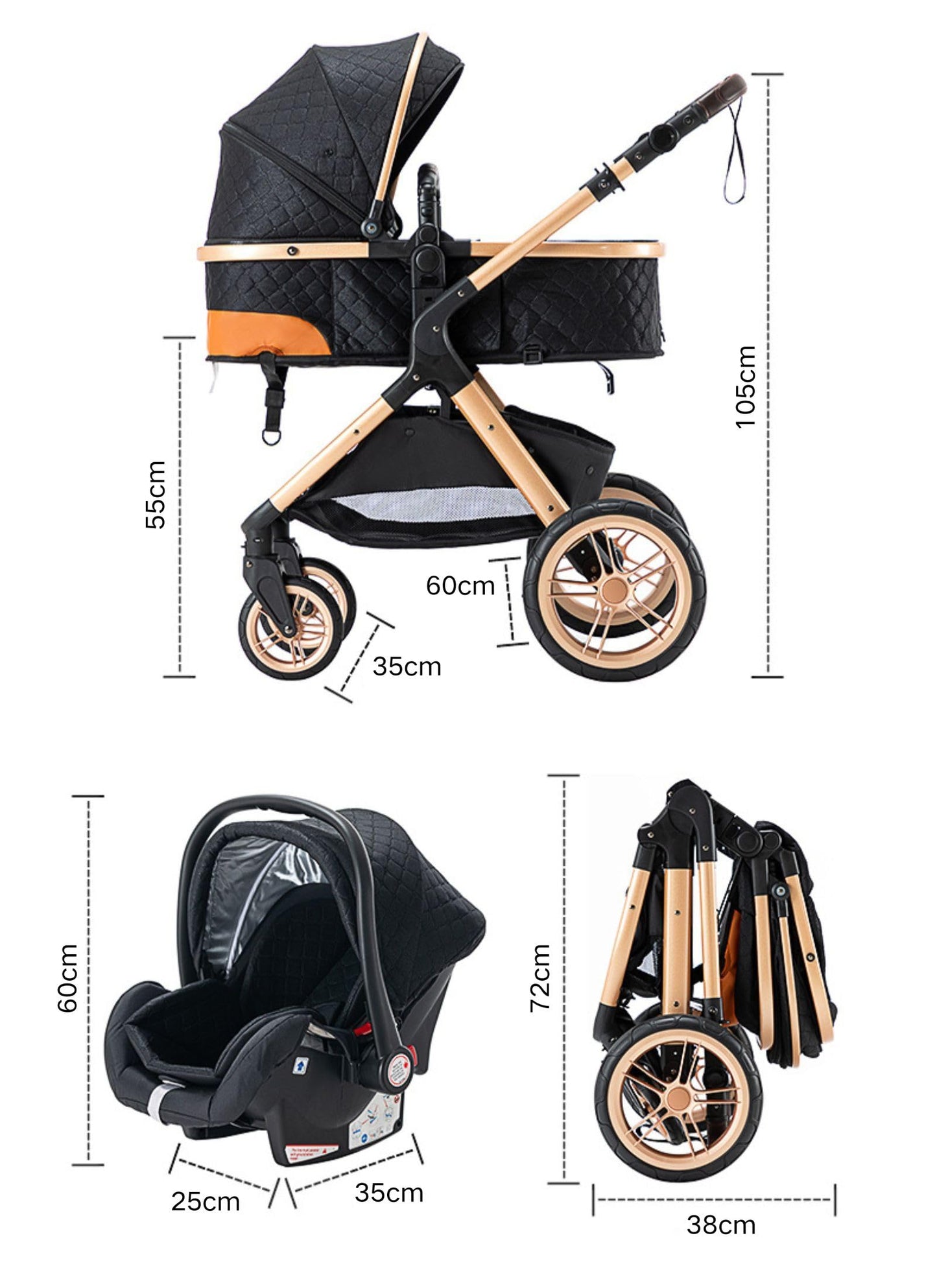 YAZOCO Kinderwagen 3 in 1 Buggy Babybett Komplett Set mit einem Klick Zusammenklappbarer Kinderwagen, KombiKinderwagen Aluminiumrahmen für Neugeborene Sitzzubehör