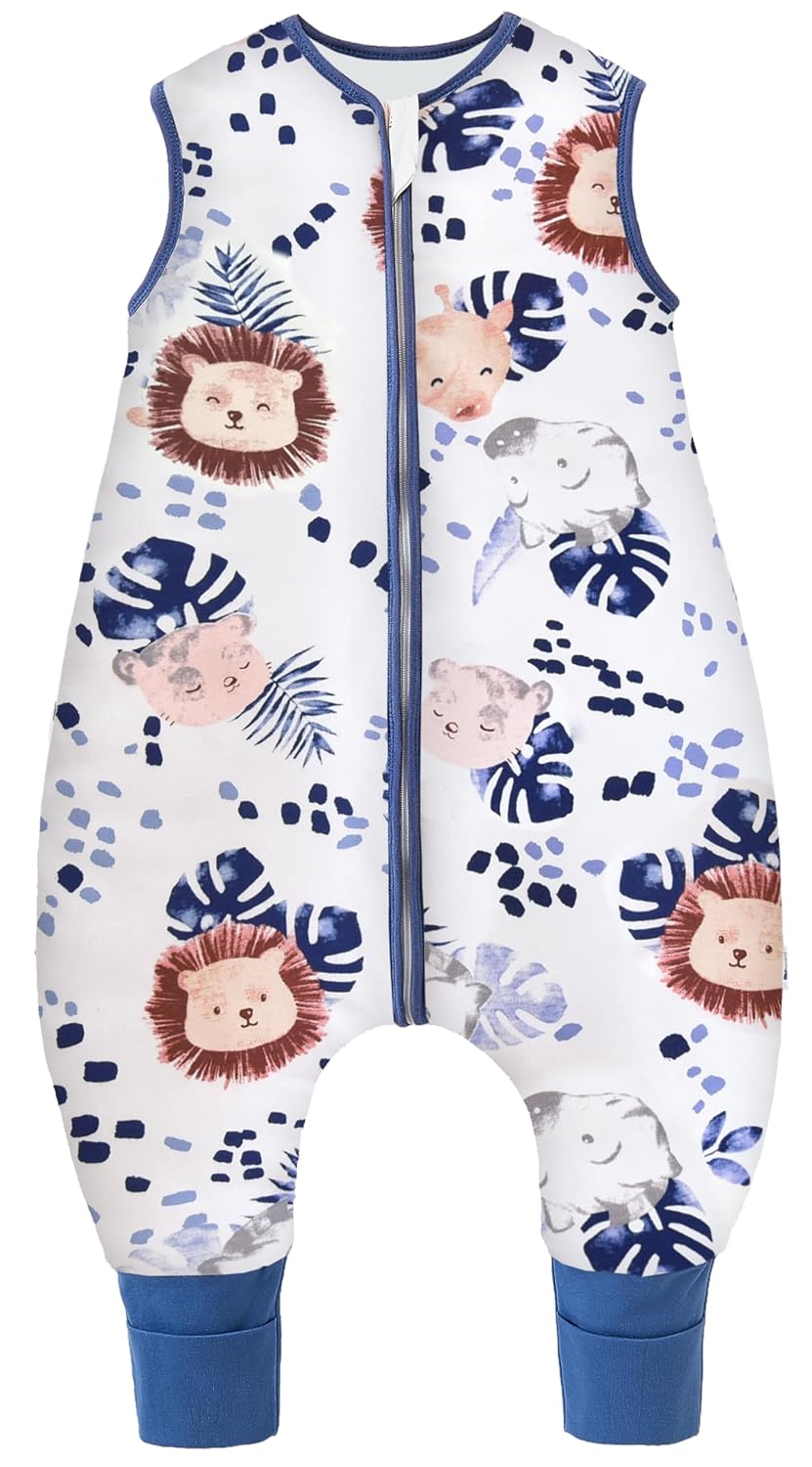 Chilsuessy Baby Sleeping Bag with Legs, 1.5 Tog, Sleeping Bag, 100% Cotton, All-Year Sleeping Bag with Feet, Baby Sleeping Bag, Children, 1.5 Tog/Zebra, 80 cm / Baby Height 85–95 cm