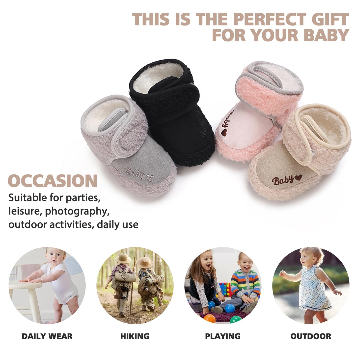 TMEOG Baby Winter Shoes Thermal Baby Shoes Crawling Shoes Fleece Baby Boots Non-Slip Warm Booties Baby Boots Lined Newborn Walk Shoes for Girls Boys 0-18 Months