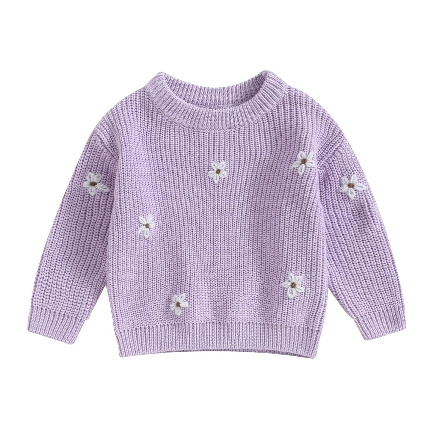 Geagodelia Baby Mädchen Gestrickt Pullover Langarm Rundhalsausschnitt Blume Winter Warm Gerippt Stricken Klobig Top Weich Kleinkind Kleidung Herbst Outwear