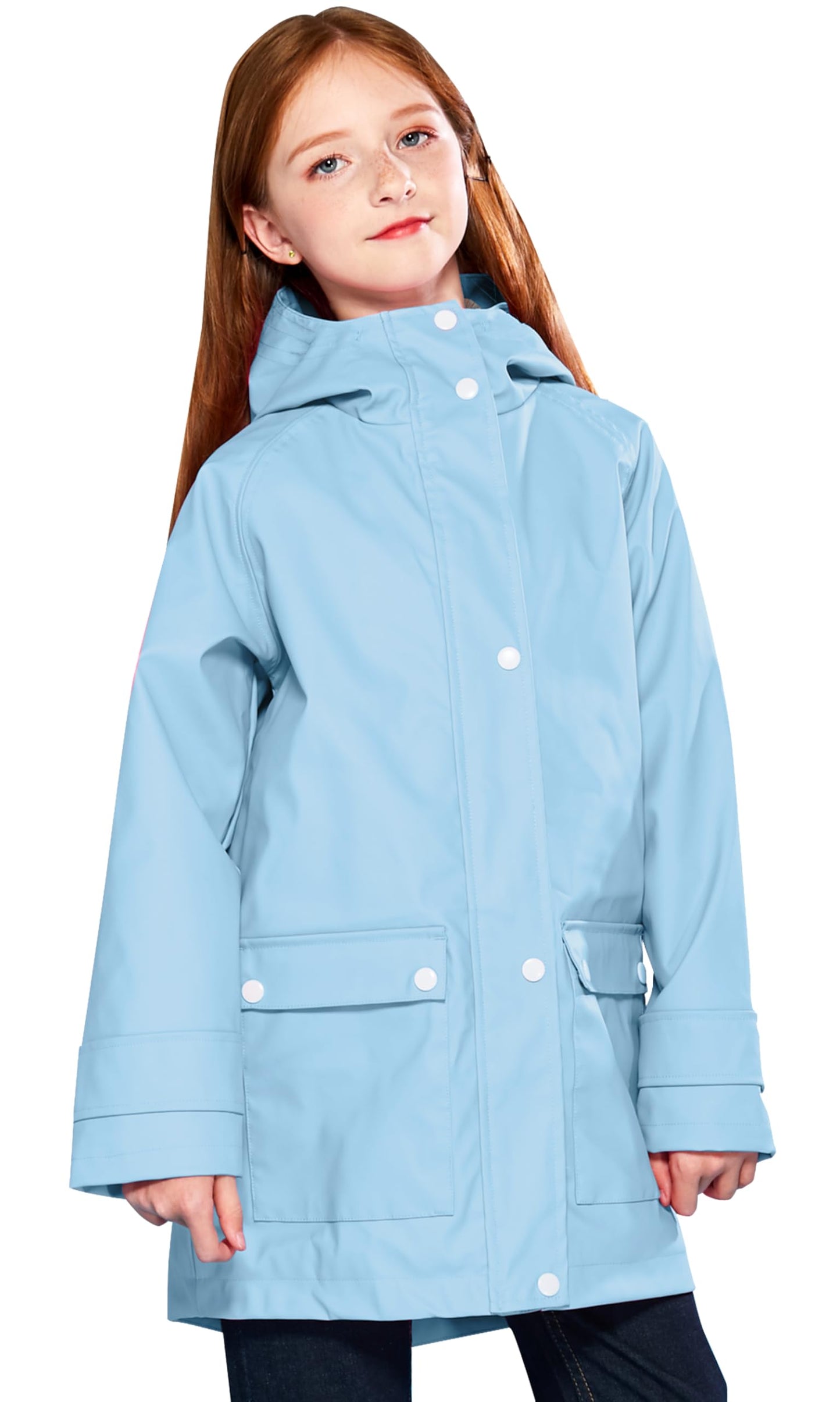 SOLOCOTE Kinder Regenjacke mit Kapuze gefüttert Gummi Regenmäntel für Mädchen Jungen Wasserdicht Winddicht Größe