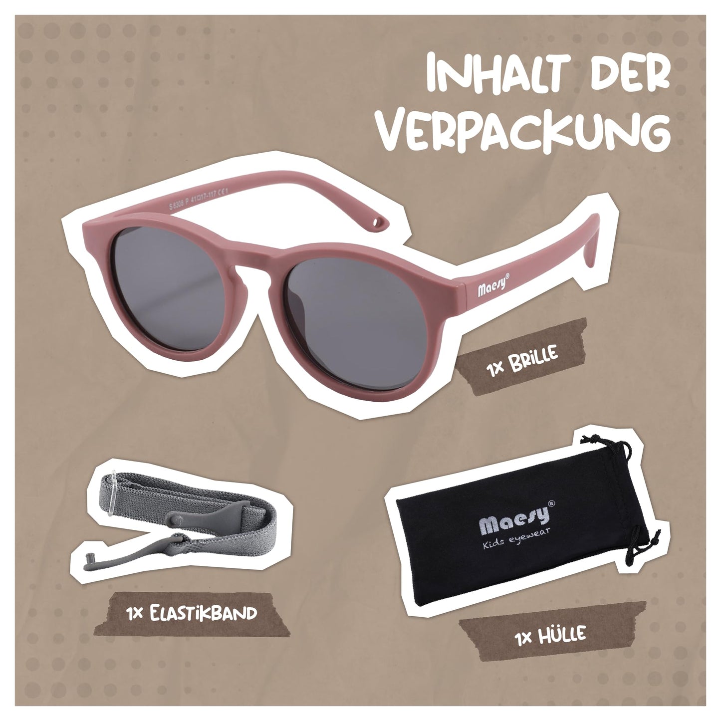 Maesy Kinder Sonnenbrille für Kleinkind und Baby - 1-3 Jahre - UV400 Polarisierter Schutz - Flexibler und Biegsamer Rahmen - Verstellbares Gummiband - Sichere und Bequeme Kindersonnenbrille - Bowi