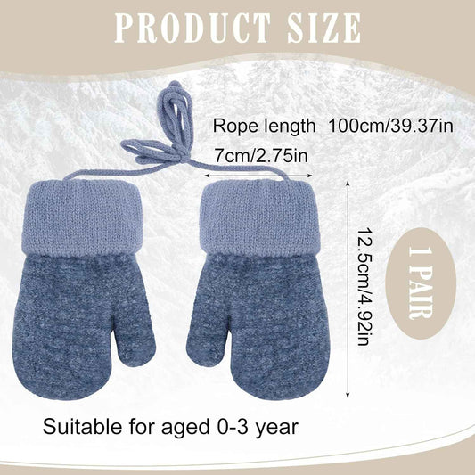 Dumhuts Baby Gloves Mittens Winter for 0-3 Years, Children's Warm Knitted Gloves with Plush Lining and Lanyard, Gloves Children for Outdoor Activities and Daily Use, Blue