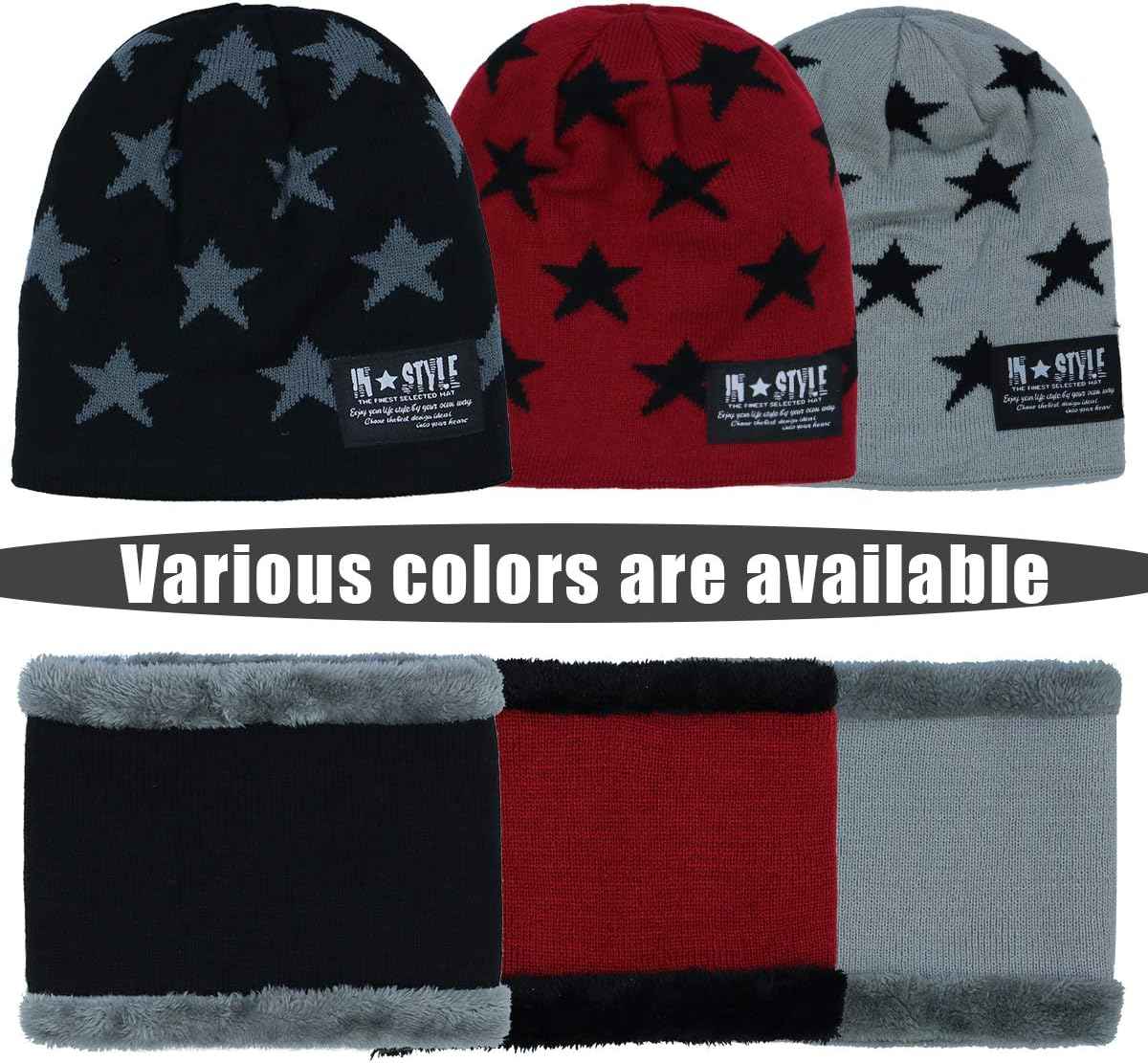 Momoon Thick Beanie Hat + Scarf Set Winter Warm Snow Knit Skull Cap for Children Boys Girls (Suitable for 6-14 Years) -