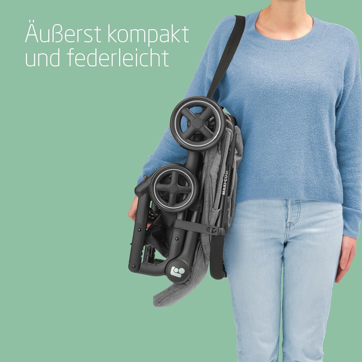 Maxi-Cosi Lara2 Baby Kinderwagen, 0–4 Jahre, 0–22 kg, federleichter, kompakter Buggy, 3 Liegepositionen, flache Liegeposition, klein zusammenklappbar, Schultergurt, Essential Black - Meloni2