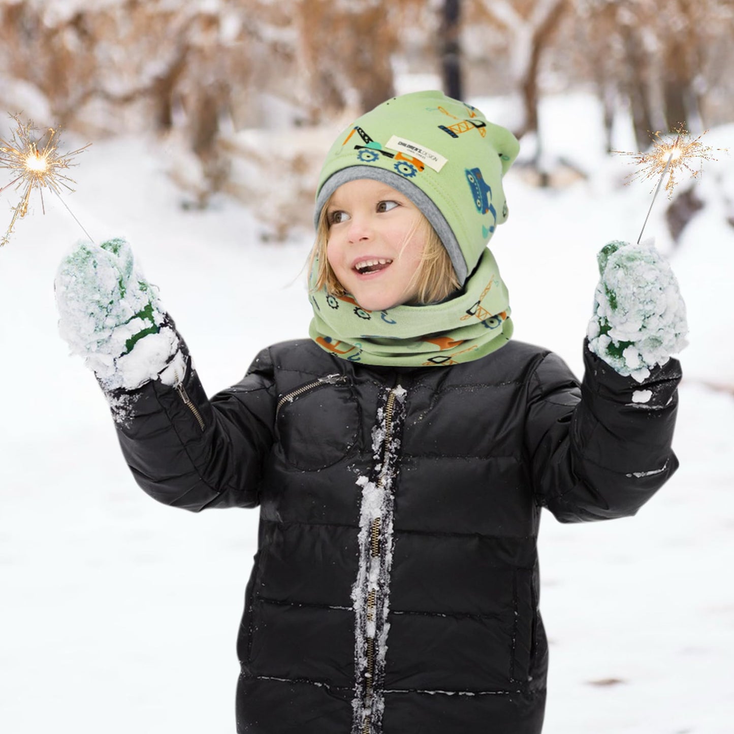 Kinder Beanie Mütze & Loop Schal Set, 95% Baumwolle Mütze Schal Set Mädchen Jungen 2-8 Jahren, Schlauchschal Warme Wintermütze Strickmützen für Herbst Winter Frühling
