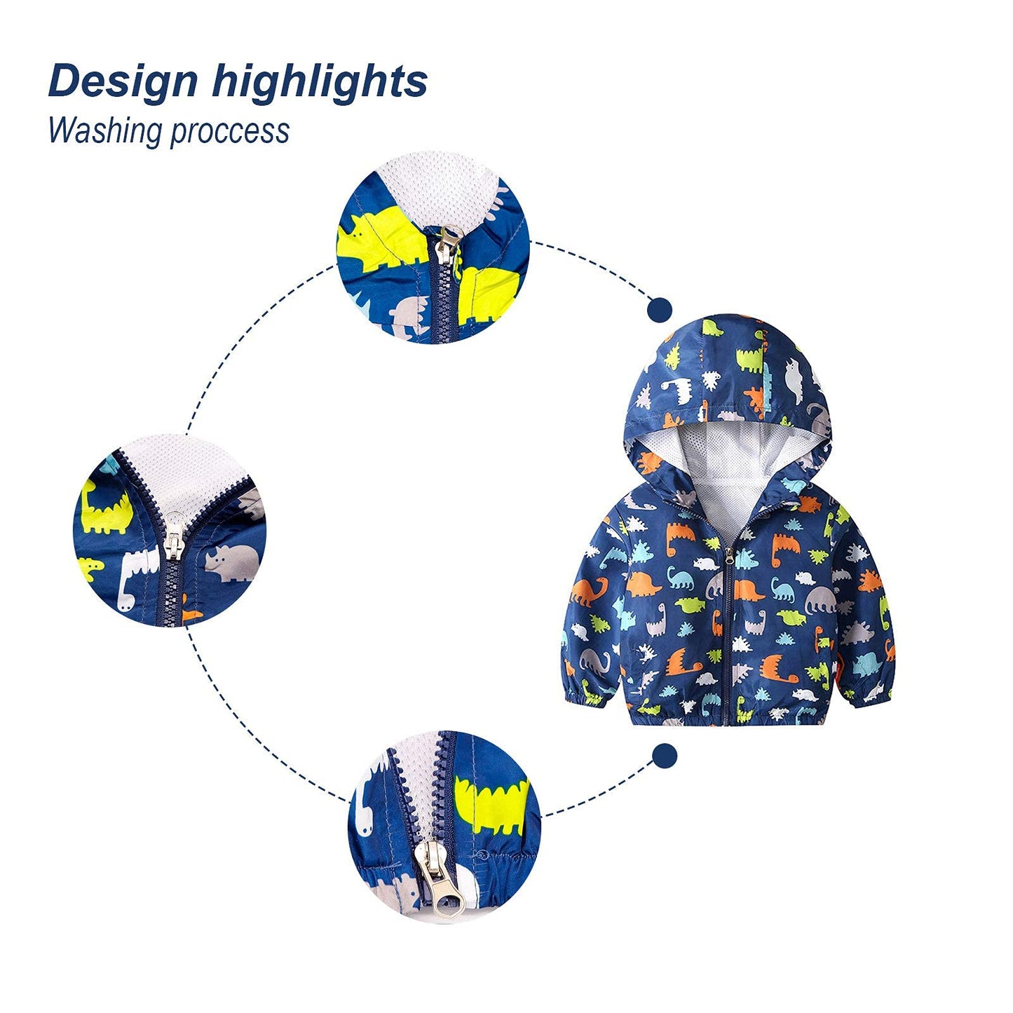 JinBei Jacke Baby Junge Kinder Jacken Kapuzen Sweatjacke Kapuzenjacke Cartoon Aufdruck Jungen Winddicht Mantel Windjacke Übergangsjack Frühling Herbst Outwear Softshelljacke 1-7 Jahre