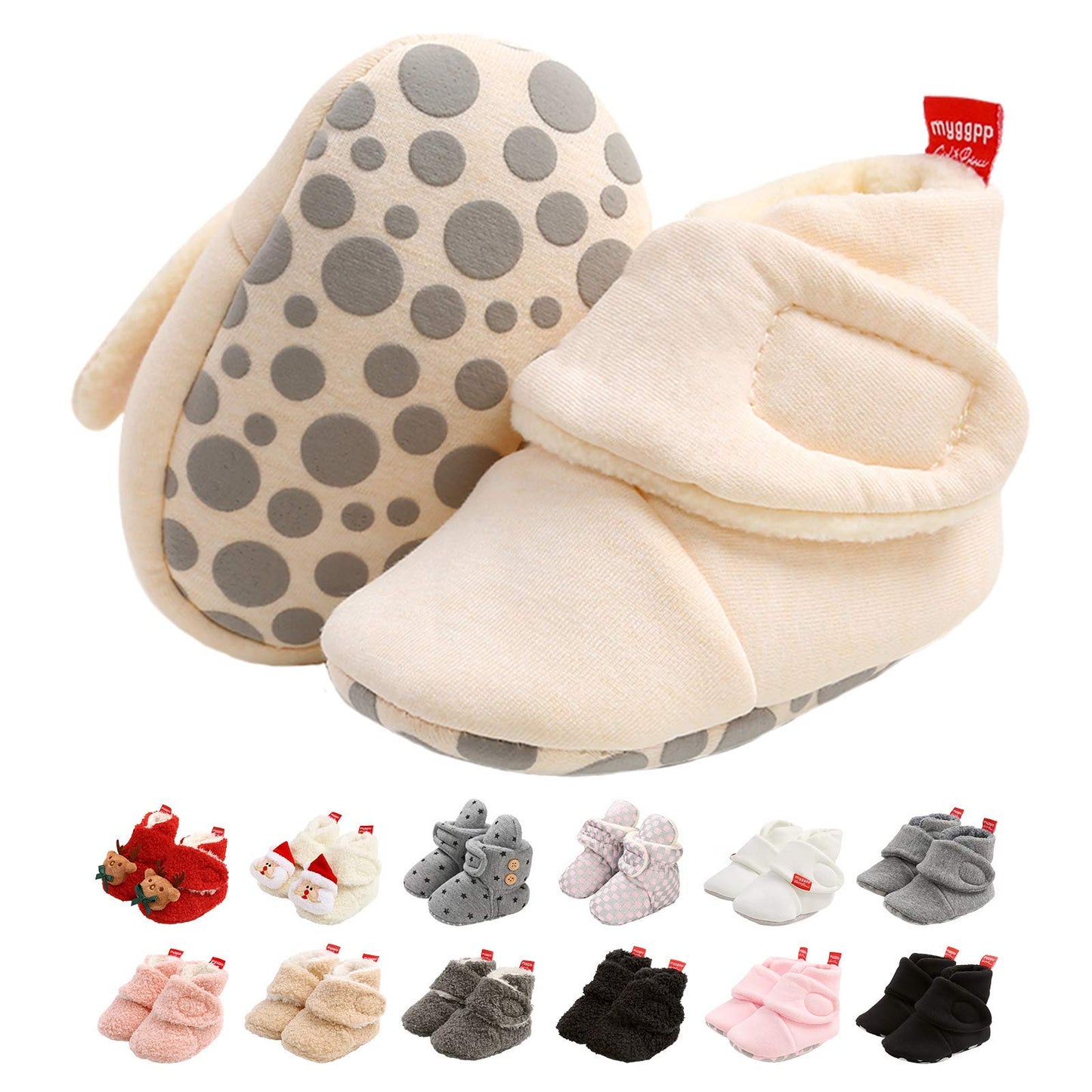 Edoton Infant Boys Girls Warm Slippers Winter White Cute Soft Cotton Unisex Non-Slip Baby Shoes for Christmas First Birthday Gift.