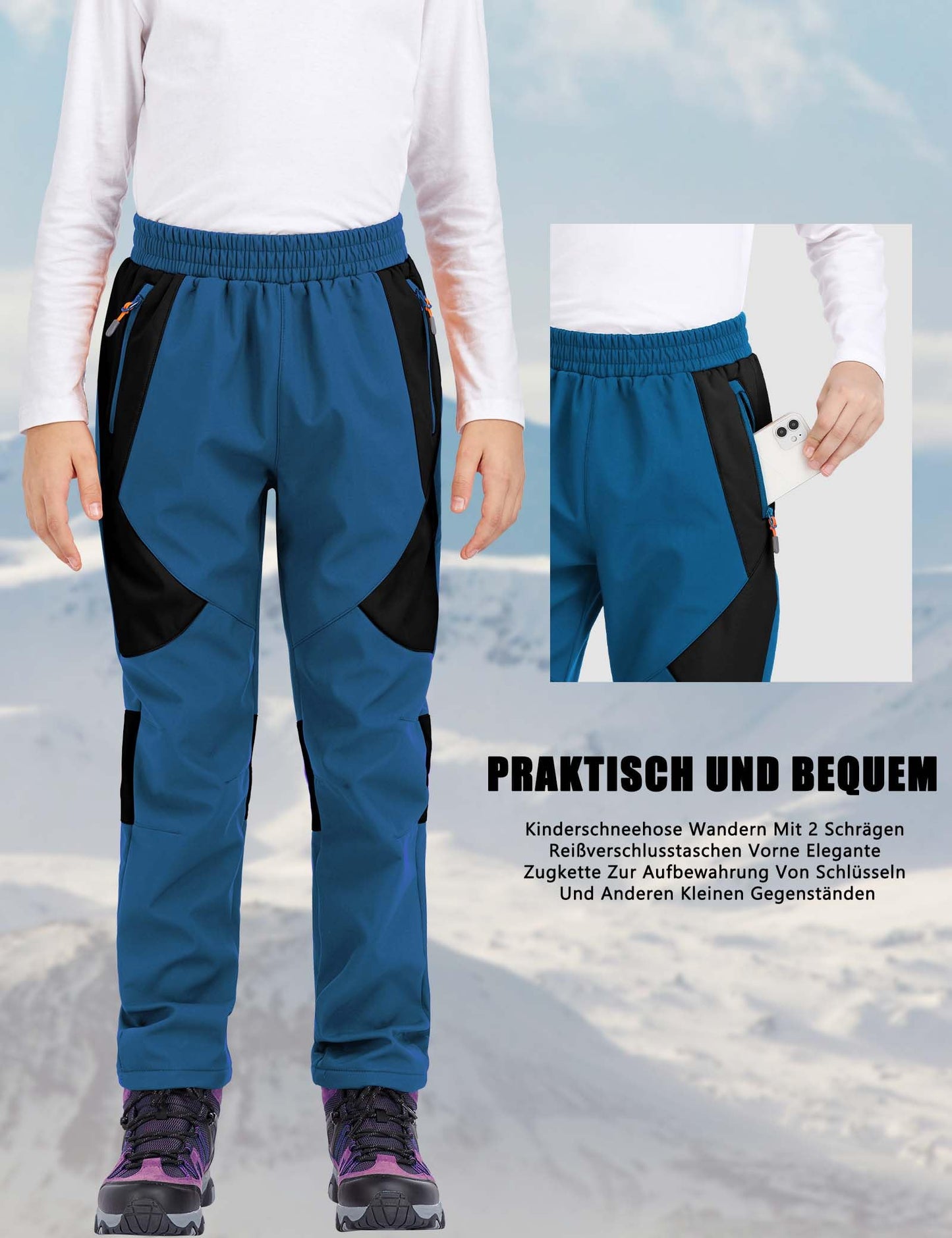 HFDWYJ Children's Softshell Trousers with Fleece Lining Waterproof Trousers Children's Outdoor Trousers Children's Ski Trousers Children's Hiking Trousers Children's Rain Trousers Sports Trousers Boys