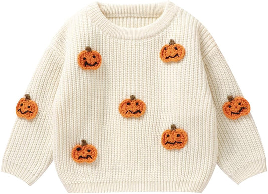 Yassiglia Baby Halloween Strickpullover Kleinkinder Kürbis/Geist Sweatshirt Langarm Rundhals Gestrickter Pullover Neugeborenes Baby My First Halloween Outfit