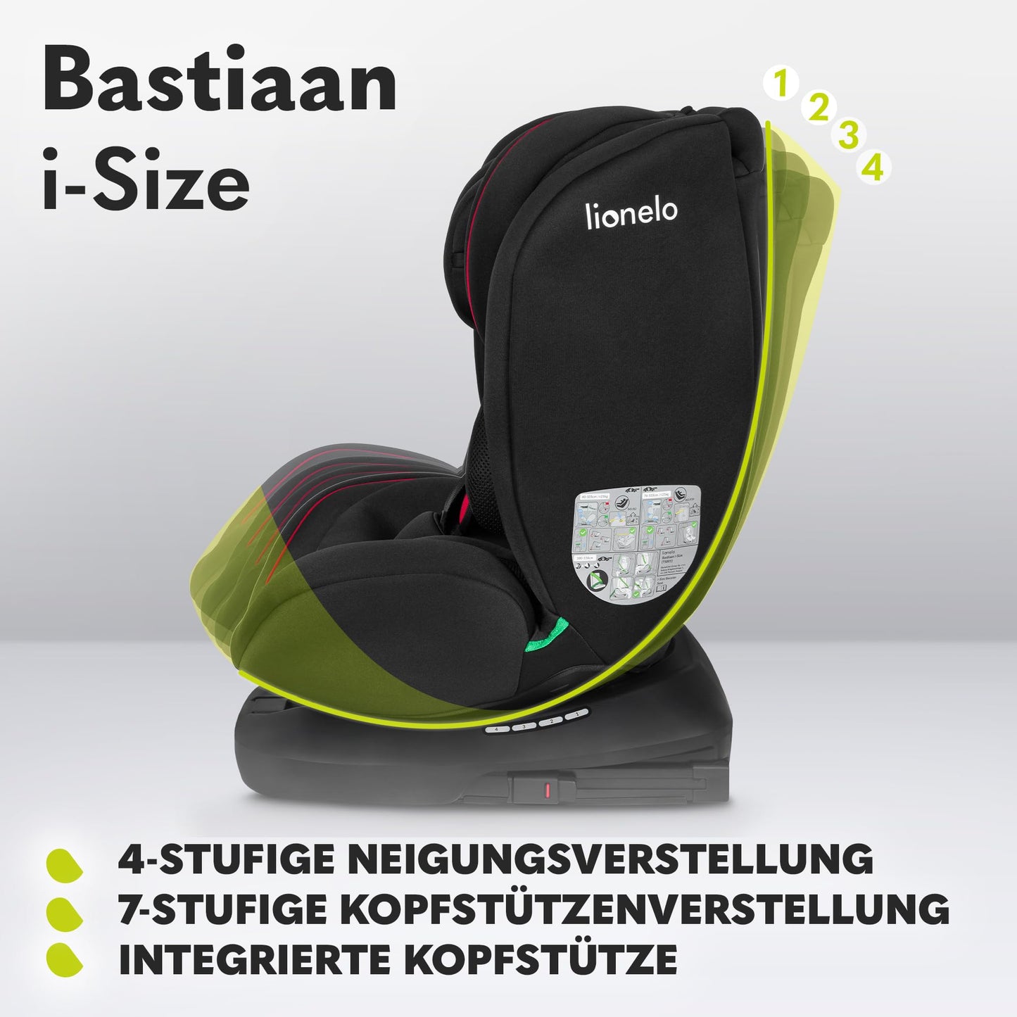 LIONELO Bastiaan i-Size One 360o drehbarer Autositz für Kinder von 40-150 cm, Montage in Fahrtrichtung und entgegen der Fahrtrichtung möglich, ISOFIX Pas TopTether Einstellbare Rückenlehne