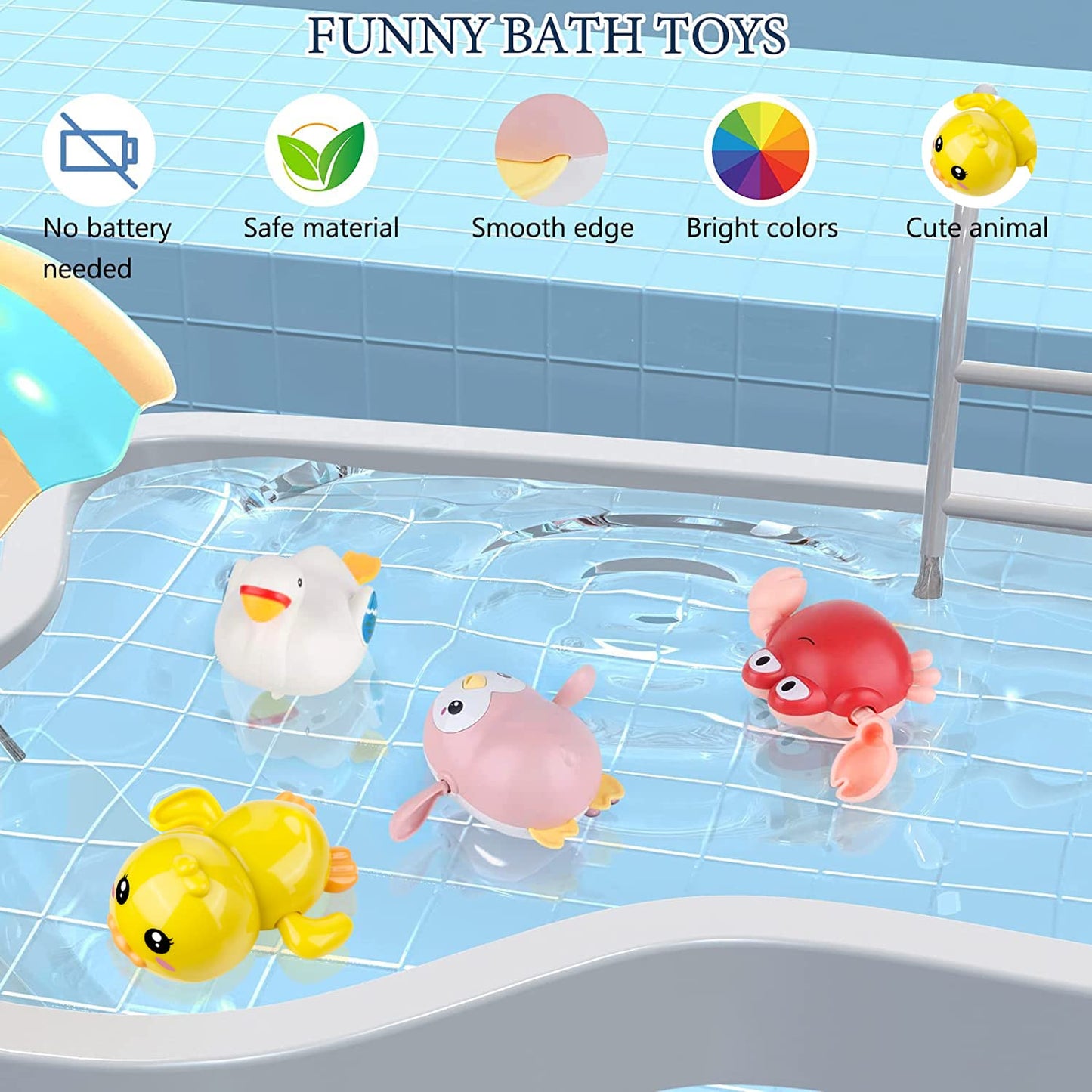 twoonto Baby Badespielzeug, Aufzieh-Badespielzeug 4 Stück für Kinder, Badewannen-Spielzeug, Bad-Schwimm-Spielzeug für Kleinkinder Jungen Mädchen 0 1 2 3 4 Jahre alt
